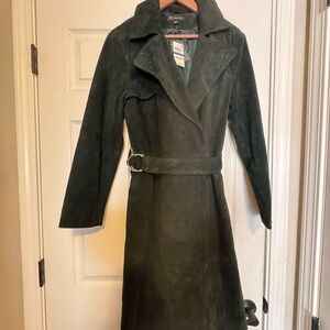 INC International Concepts Dark Green Suede Trench Coat